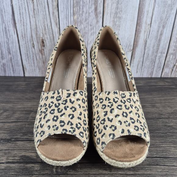 Toms Michelle Wedge Peep Toe Pump Women's Sz 10 Natural Cheetah (Worn Briefly) - Picture 2 of 9